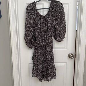 Moda International Black Floral Puff-Sleeve Mini Dress